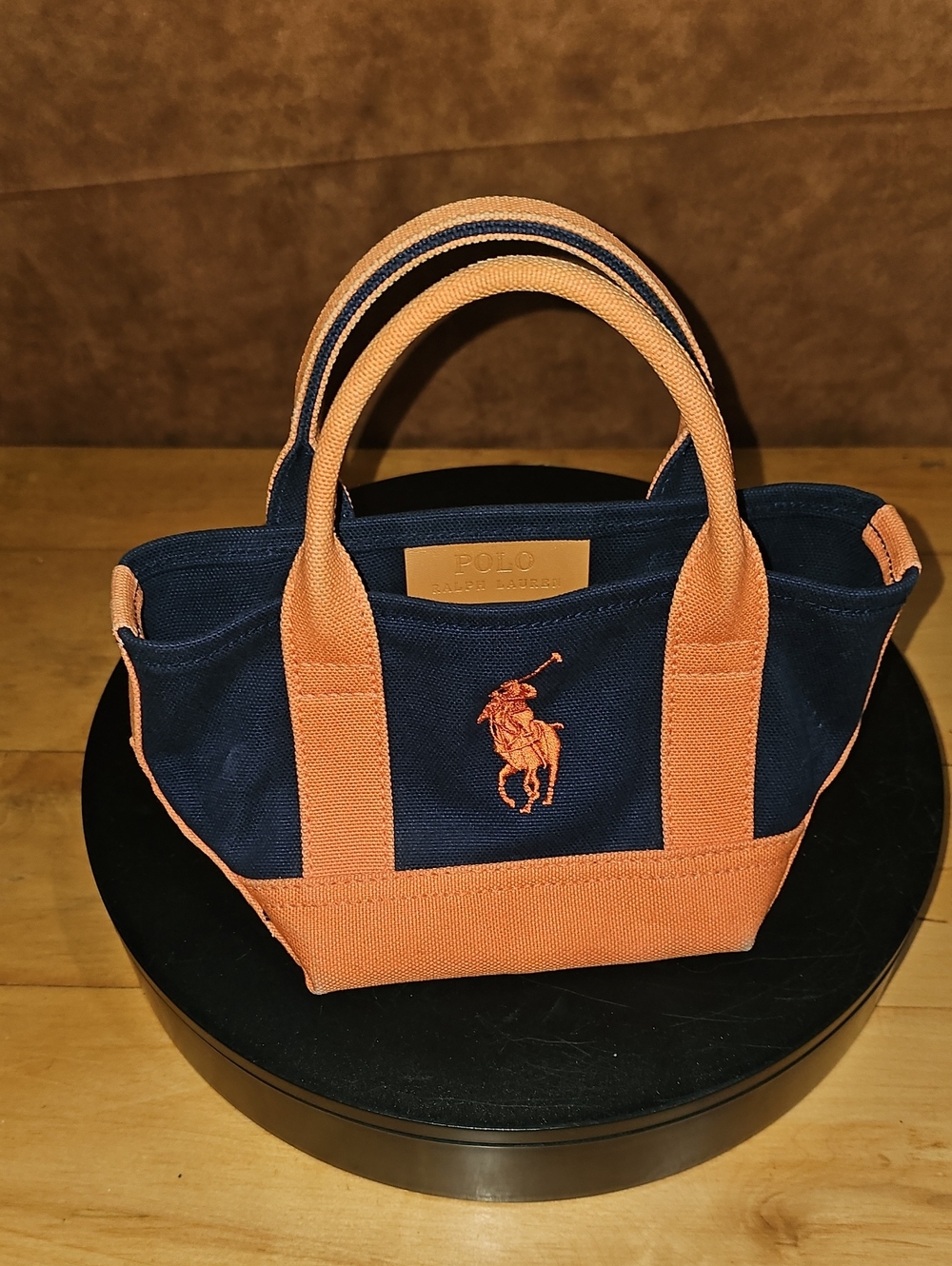 Polo by Ralph Lauren Navy and Orange Canvas Mini Tote Bag